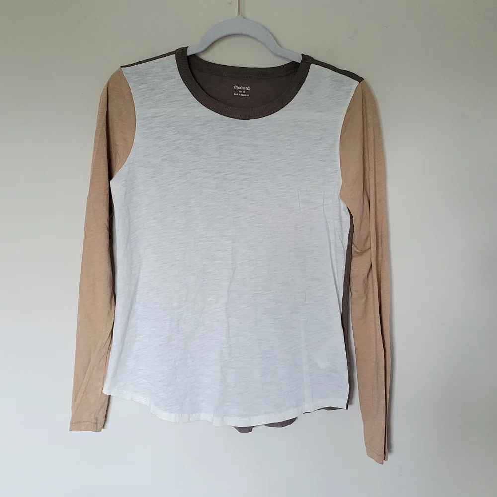 Madewell Whisper Cotton Rib-Crewneck Long-Sleeve Tee in Colorblock - Picture 4 of 9